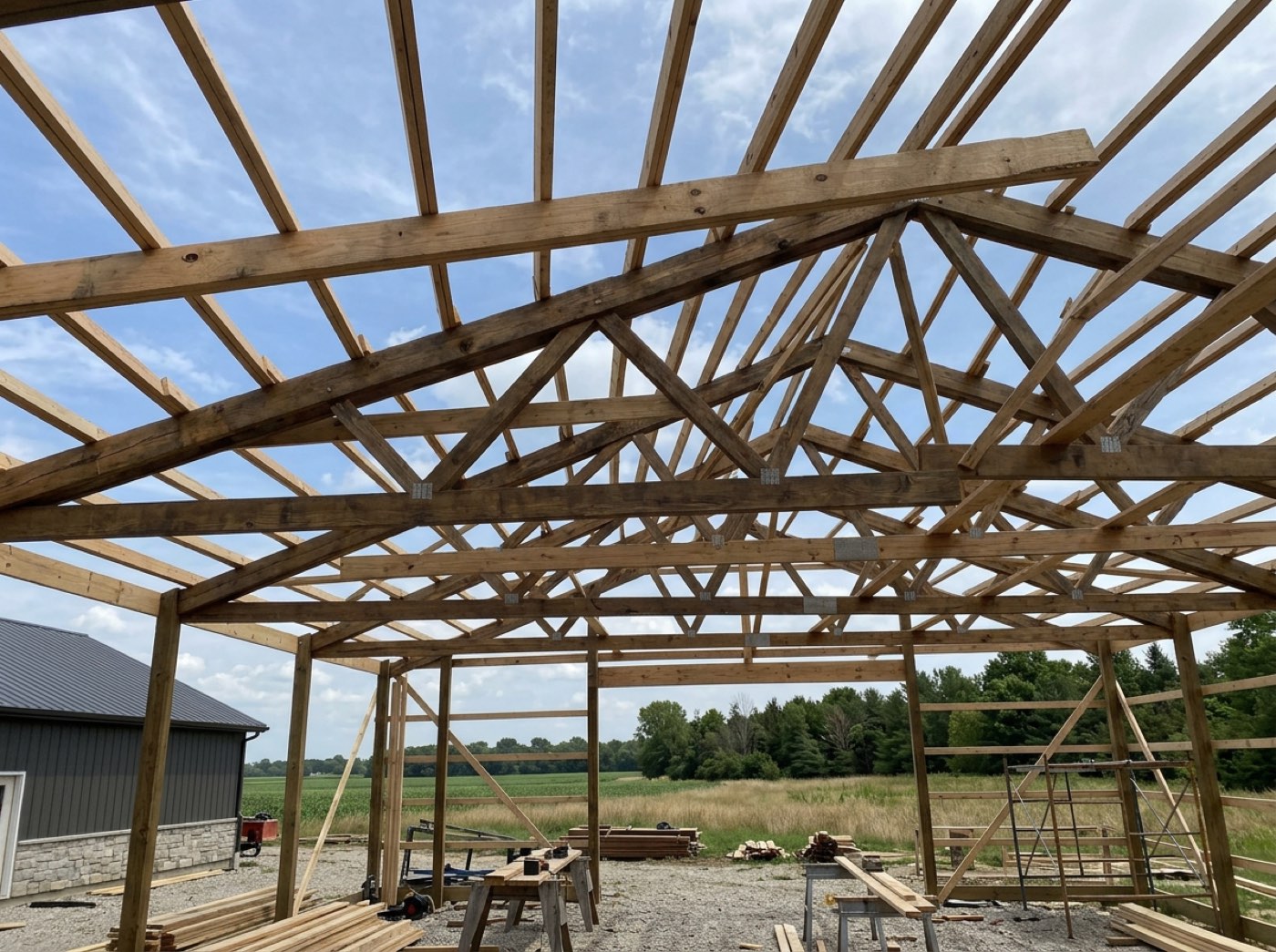 Temporary bracing on a framed structure
