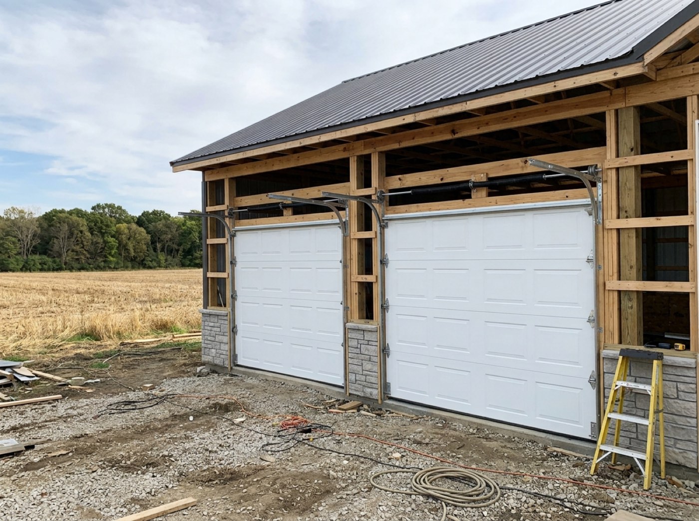 Overhead doors installed in a finished endwall