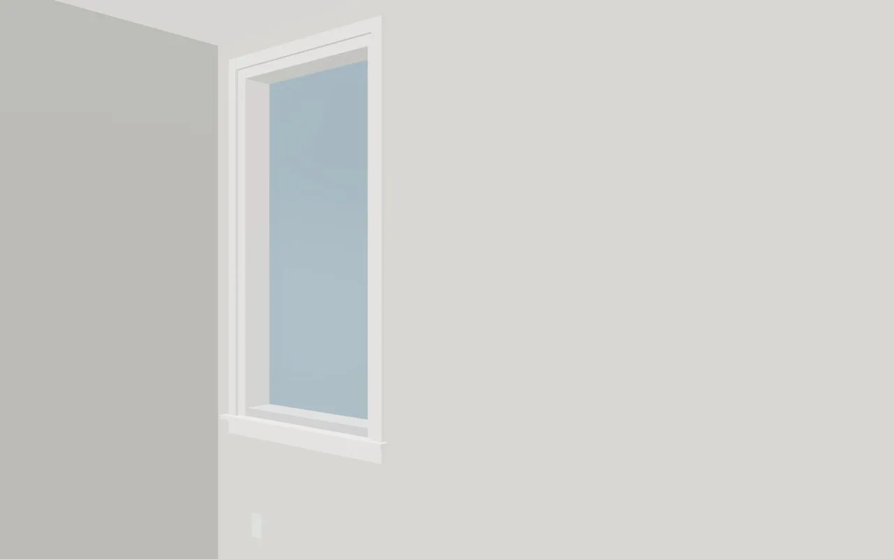 A bedroom's outside wall finished in drywall, the window trimmed with casing, returns, stool and apron